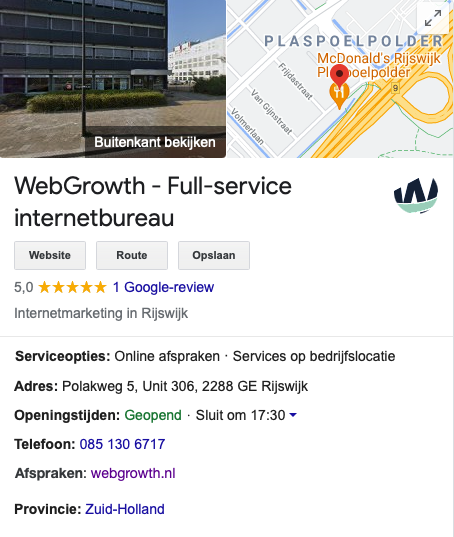 google mijn bedrijven sectie